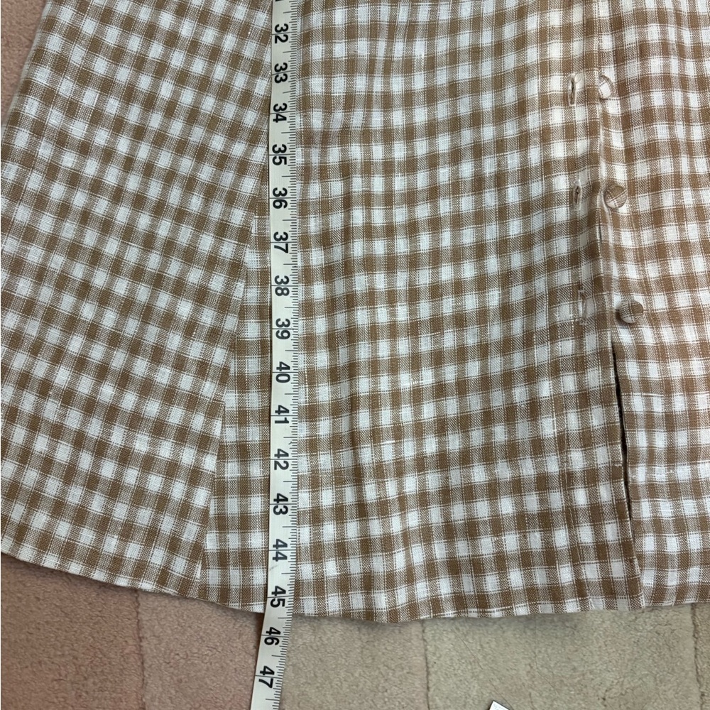 Reformation Sebastian linen Gingham Midi Dress in Cream and Tan Sz 8 - Picture 10 of 11